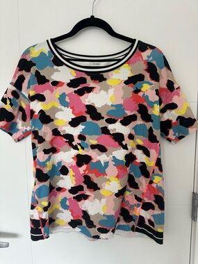 Marc Cain Ribbed Print T-Shirt Multi Macaroon